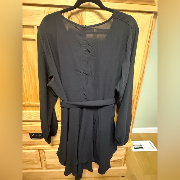 Black Long Sleeve Wrap Dress Belted Plus Size 2X Midi - Picture 3 of 8